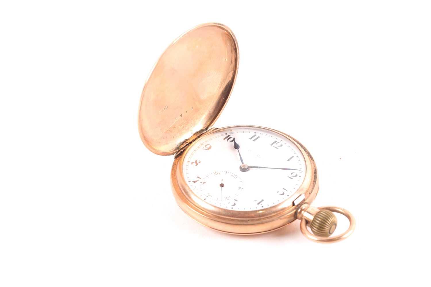 A 9ct gold full hunter pocket watch, retailed by J W Benson, London, 93g gross. - Image 4 of 9