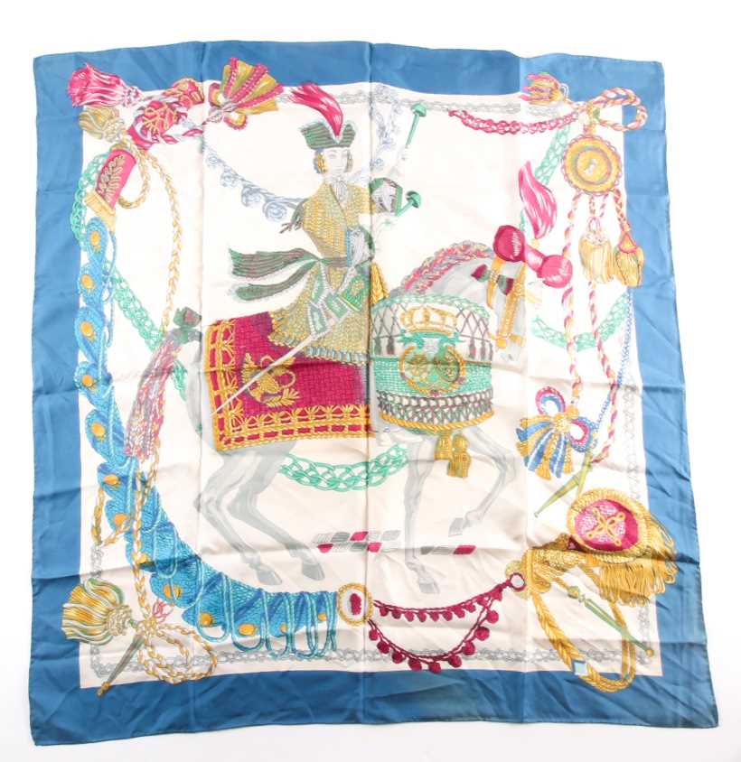 Hermes, Paris. A silk scarf depicting Italian theatrical figures including Colombine, Crispin, and - Image 2 of 4