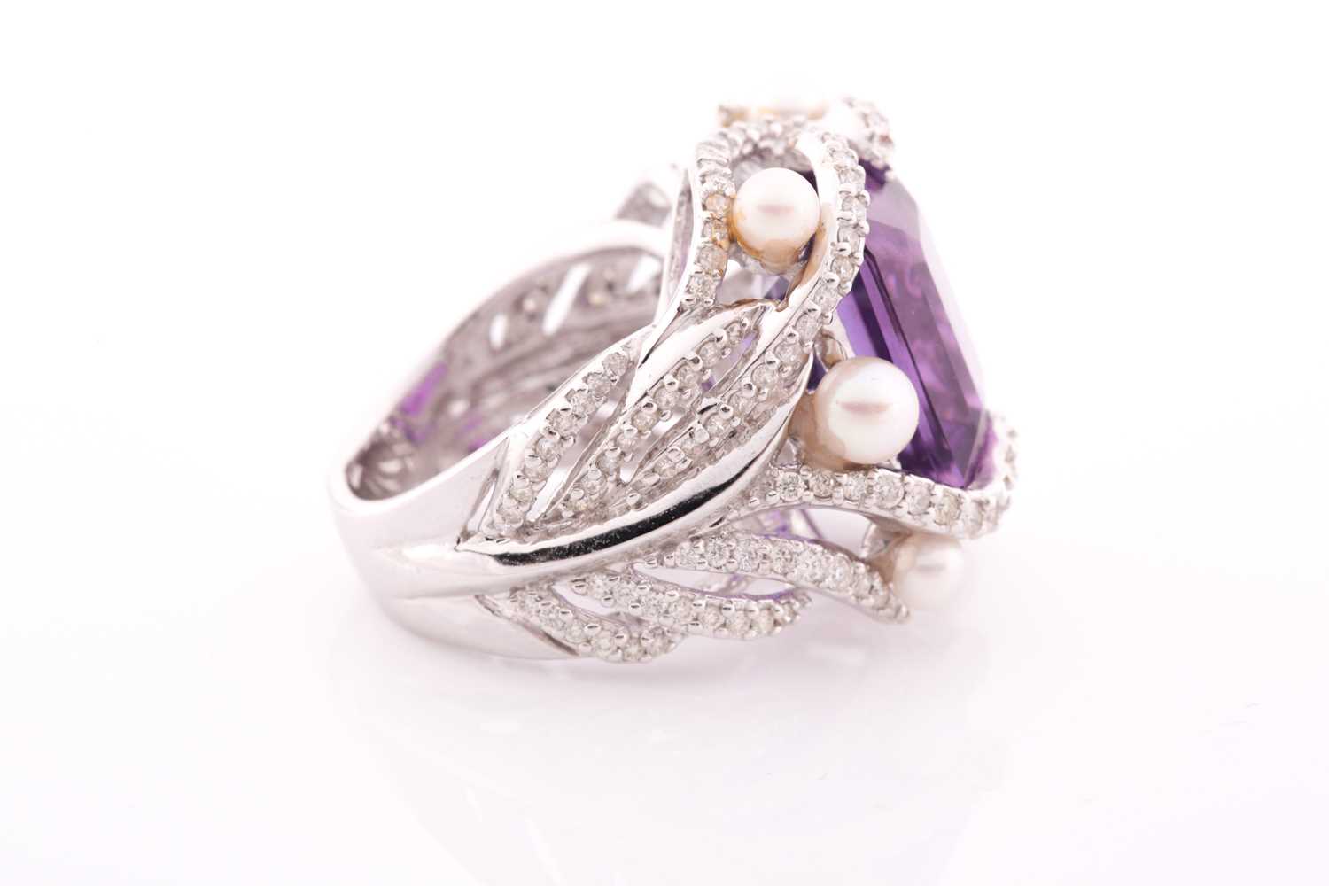 An impressive diamond and amethyst cocktail ring, centred with a mixed square-cut amethyst, - Image 4 of 6