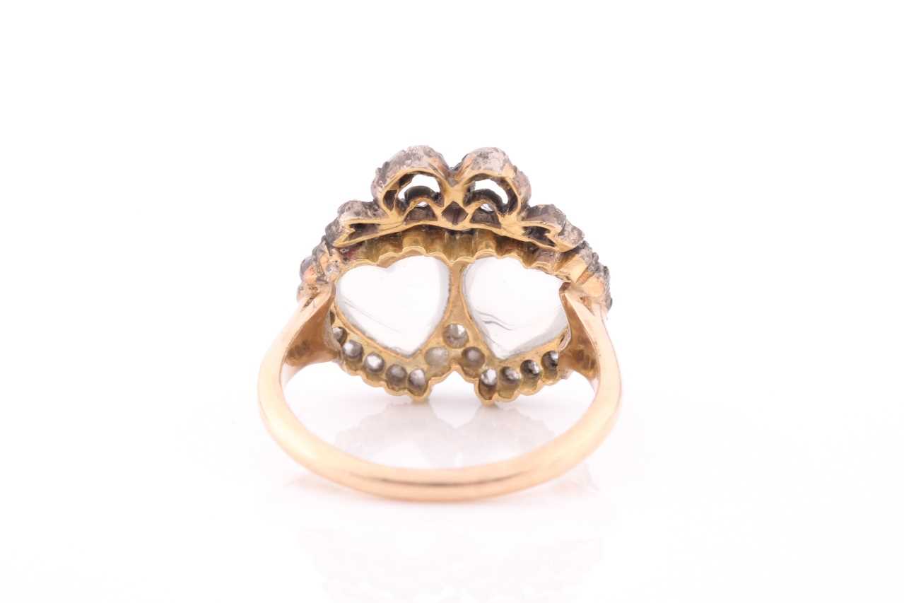 An antique diamond and moonstone double heart ring, the mount set with heart-shaped cabochon - Image 3 of 4