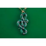 An 18ct yellow gold Continental anchor-link chain, alternated with plain and green enamel links,