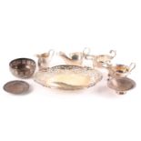 A mixed group of 20th-century silver items, to include three sauce boats, a cream jug, a dish with
