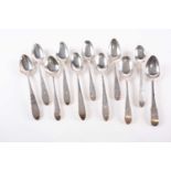 A matched set of ten late 18th century Irish bright cut dessert spoons; mixed dates and makers.