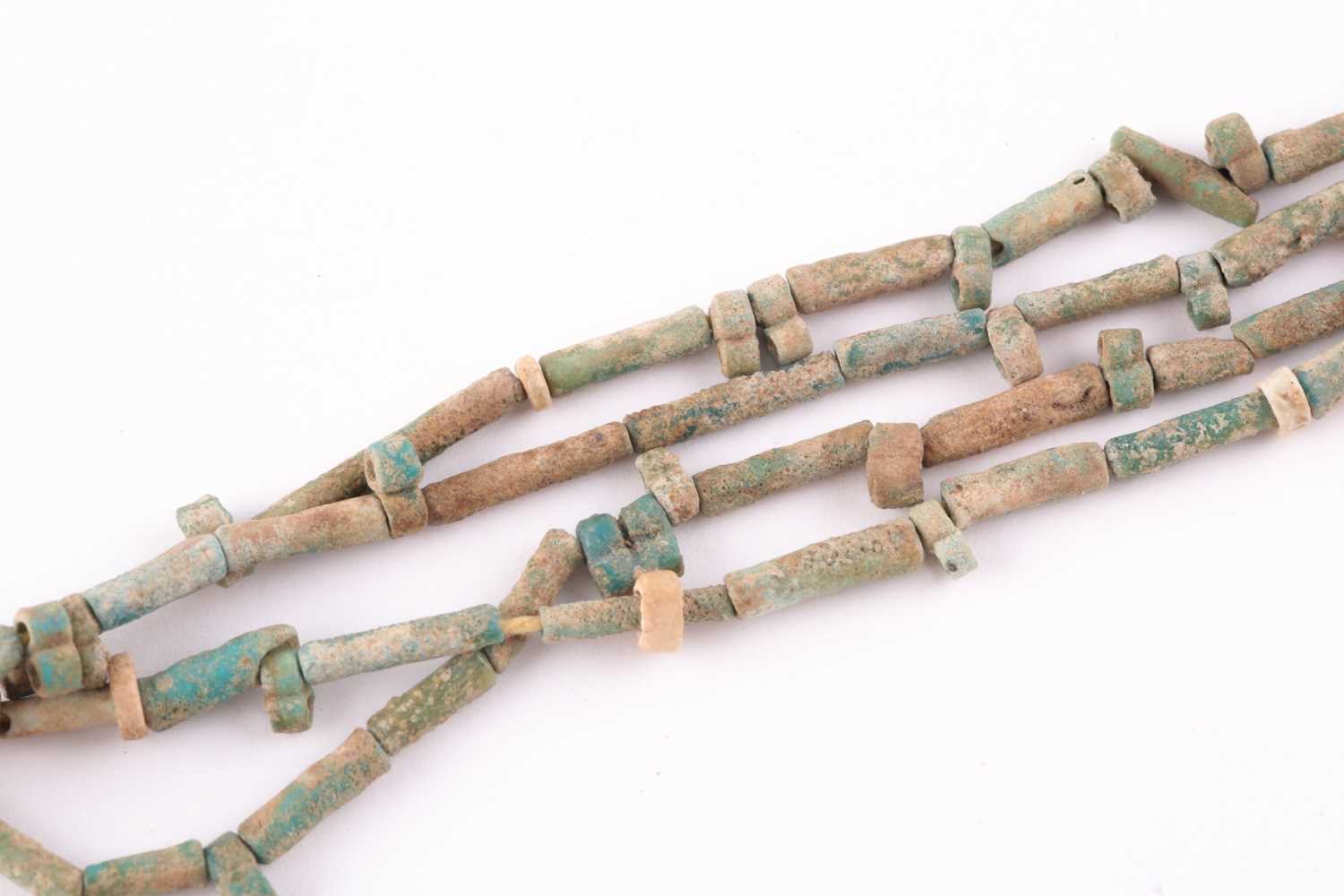 An Egyptian style mummy bead necklace, possibly restrung, comprising vari-shape turquoise-coloured - Image 4 of 5