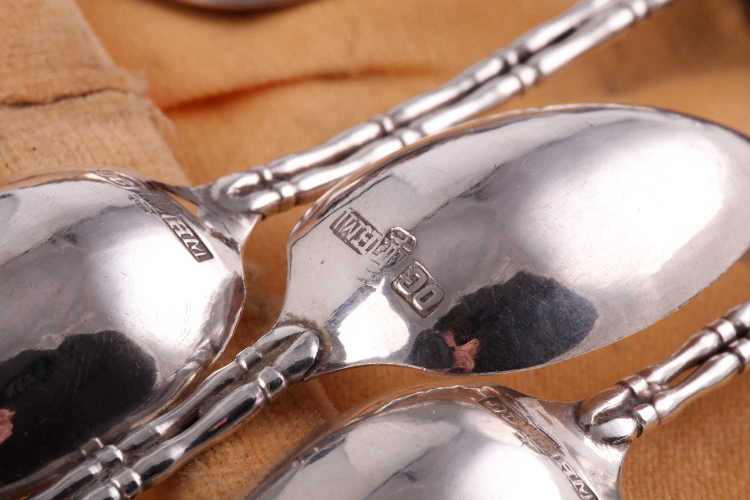 A set of six Chinese silver Apostle spoons, each terminal set with a Chinese robed figure, bamboo- - Image 2 of 3