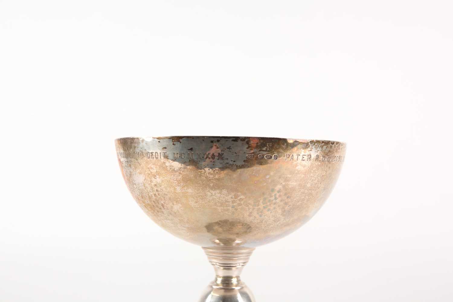 A Georg Jensen silver ecclesiastical chalice. bearing import marks for London 1929. With memorial - Image 6 of 9