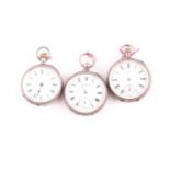 A lady's Swiss silver pocket watch, white enamel dial with Roman numerals, the case profusely