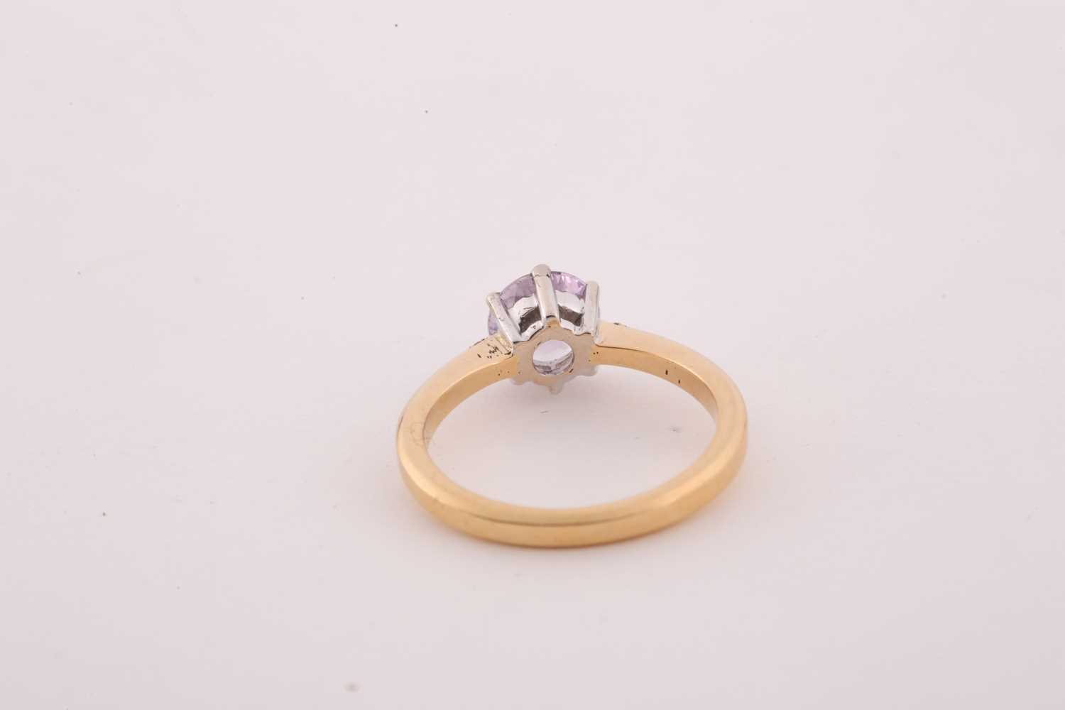 An 18ct yellow gold and solitaire sapphire ring, set with a mixed round-cut pink sapphire, - Image 3 of 4