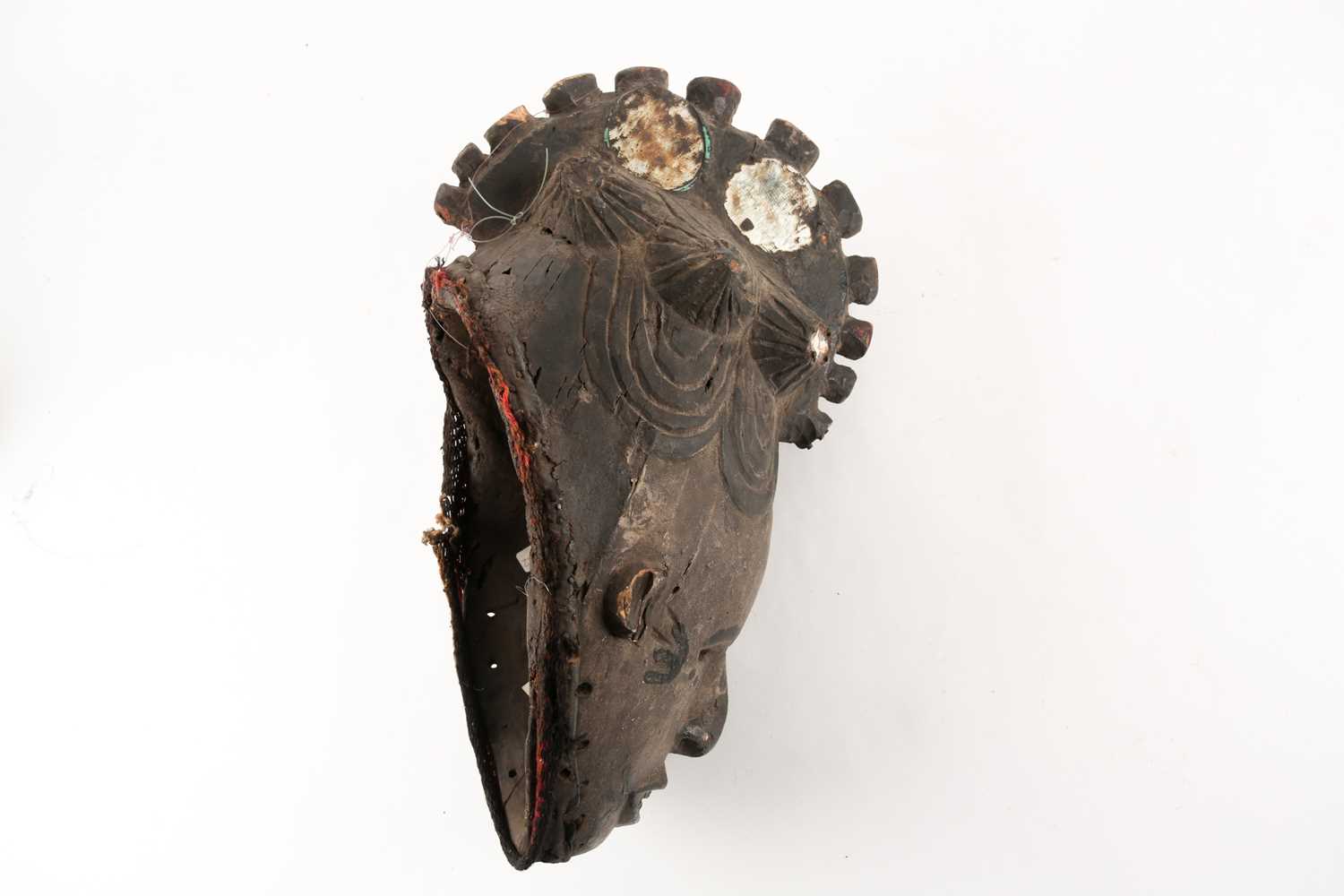 An Igbo Maiden Spirit mask, Agbogho Mmua, Nigeria, the headdress inset with two circular mirrors - Image 3 of 3