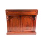 A Victorian mahogany two-door chiffonier with a single frieze drawer on a simple plinth base. 106 cm