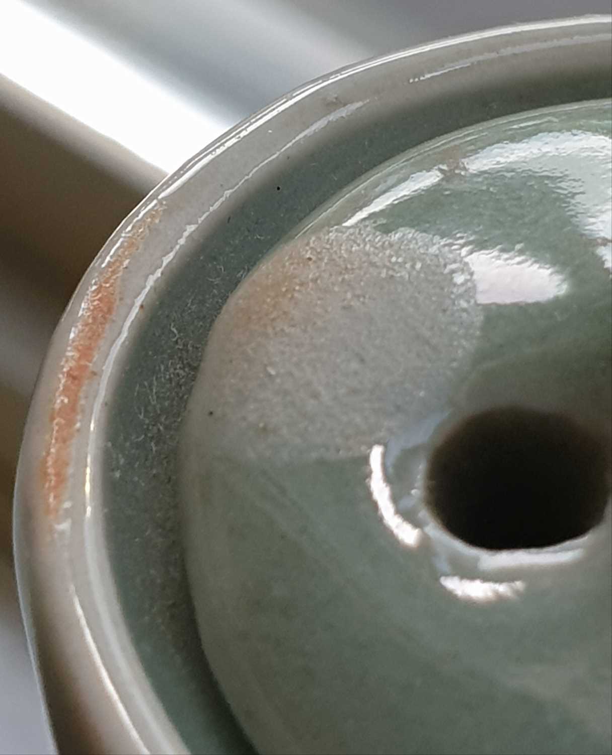 A Chinese celadon wine ewer, modelled in the Persian style, the long stopper with ball knop, moulded - Image 6 of 15