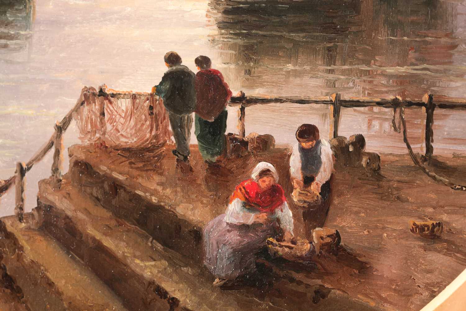 Sarah Louise Kilpack (1840 - 1909), a harbour at sunset; and fisherfolk with beached fishing boat at - Image 3 of 10