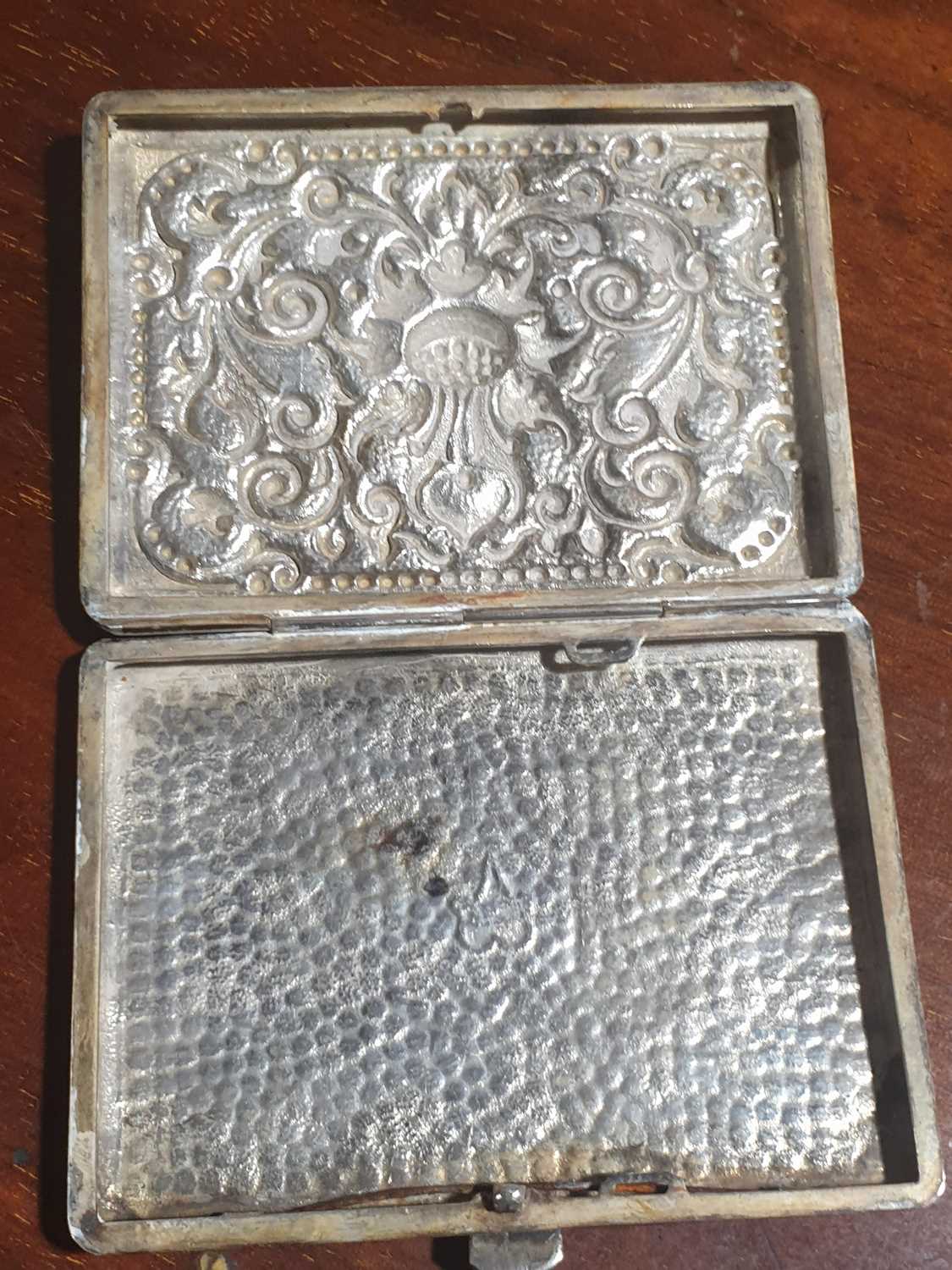 An Indian filigree white metal card case and a Tibetan white metal cheroot case, each with floral - Image 10 of 18