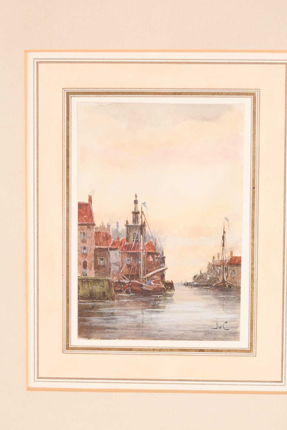 Jan Van Couver (1836-1909) Dutch, 'On a Dutch Canal', monogrammed watercolour, 13.5 cm x 9 cm, - Image 2 of 4