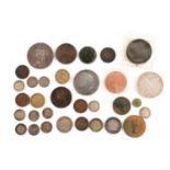 A small number of loose coins to include a Geo IV crown 1822 and a Geo III shilling 1819, a