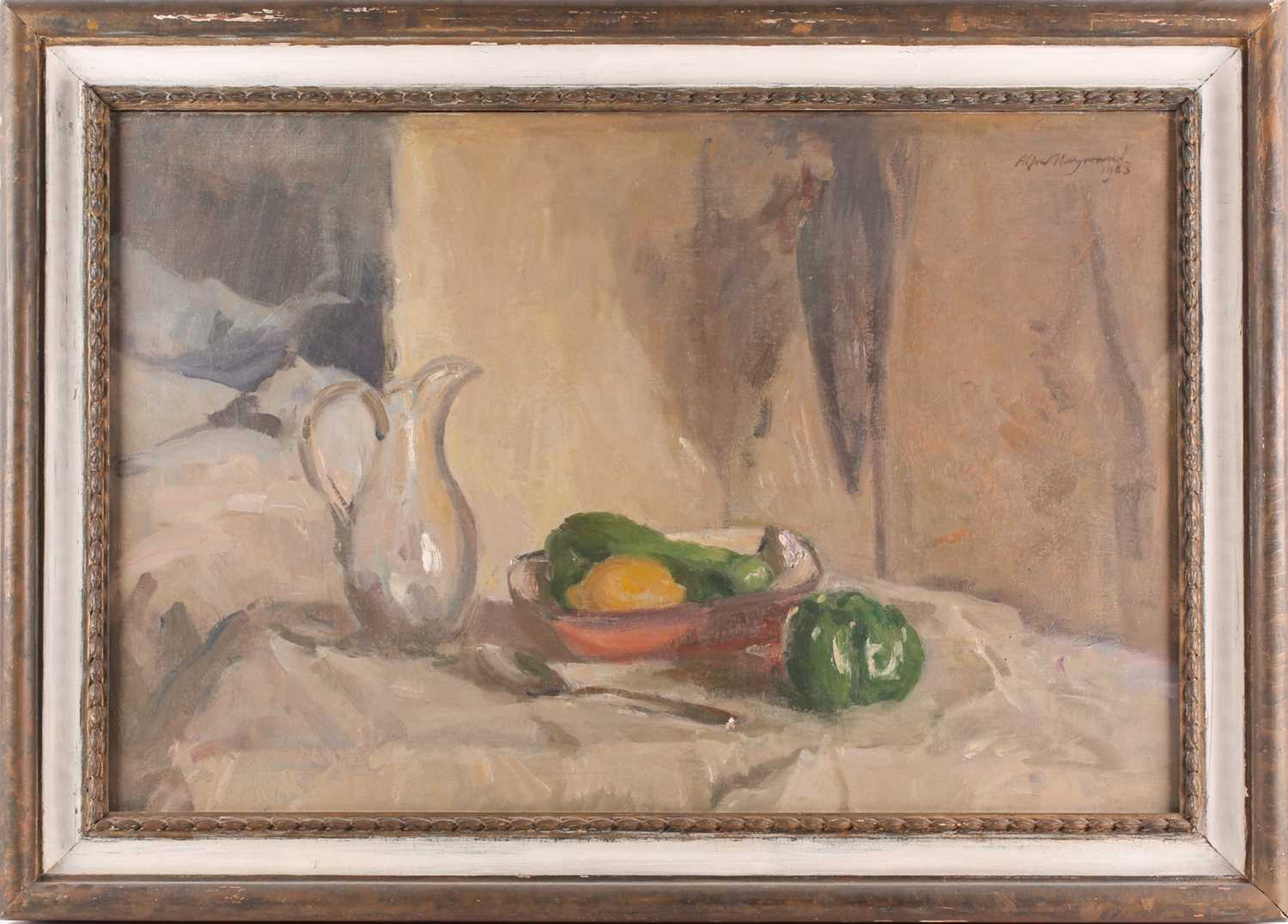 Alfred Robert Hayward (1875-1971) British, a still life study of fruit in a bowl with a glass jug