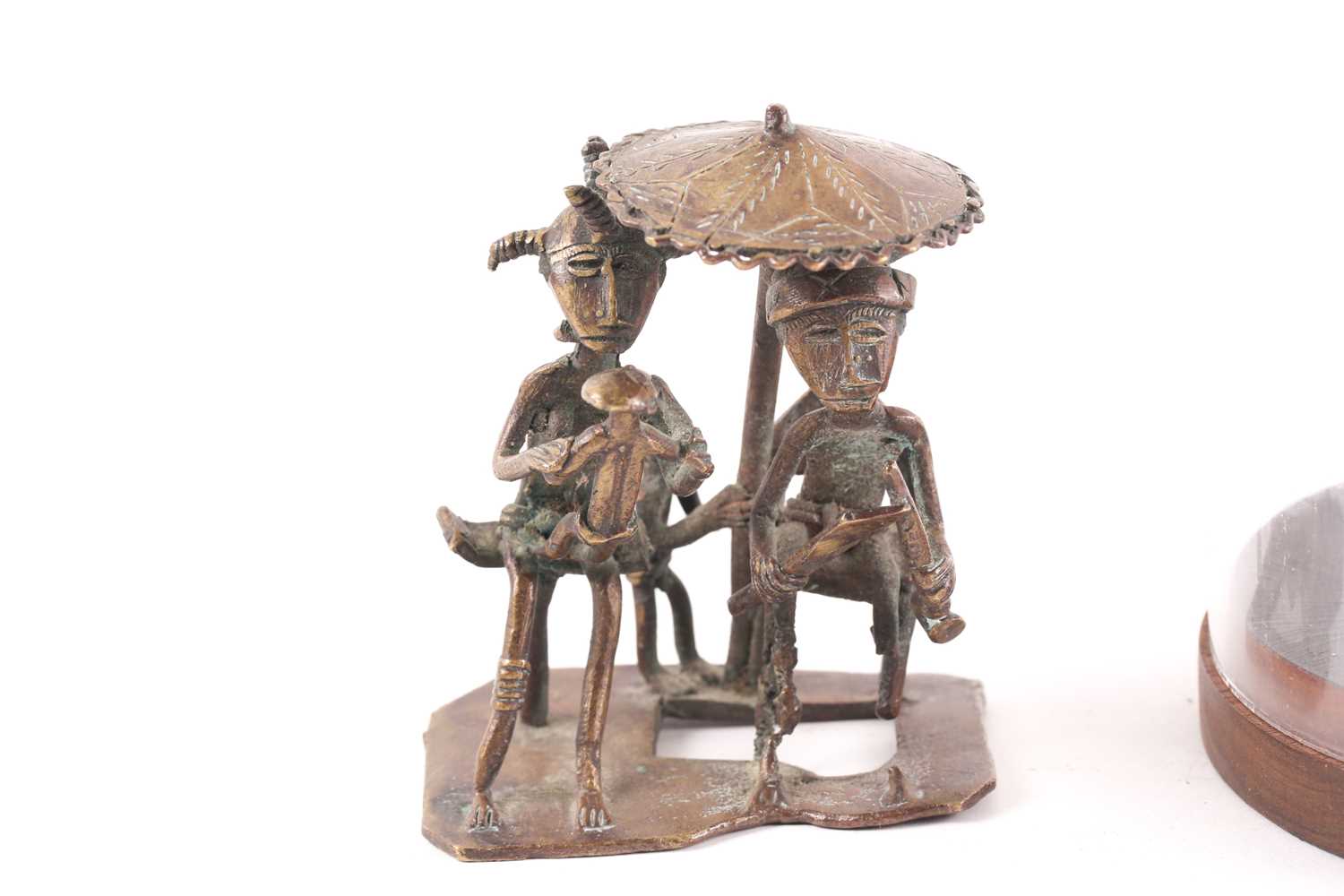 A Baule staff finial, Ivory Coast, with sculpted coiffure, on a later mount beneath a glass dome, - Image 3 of 4