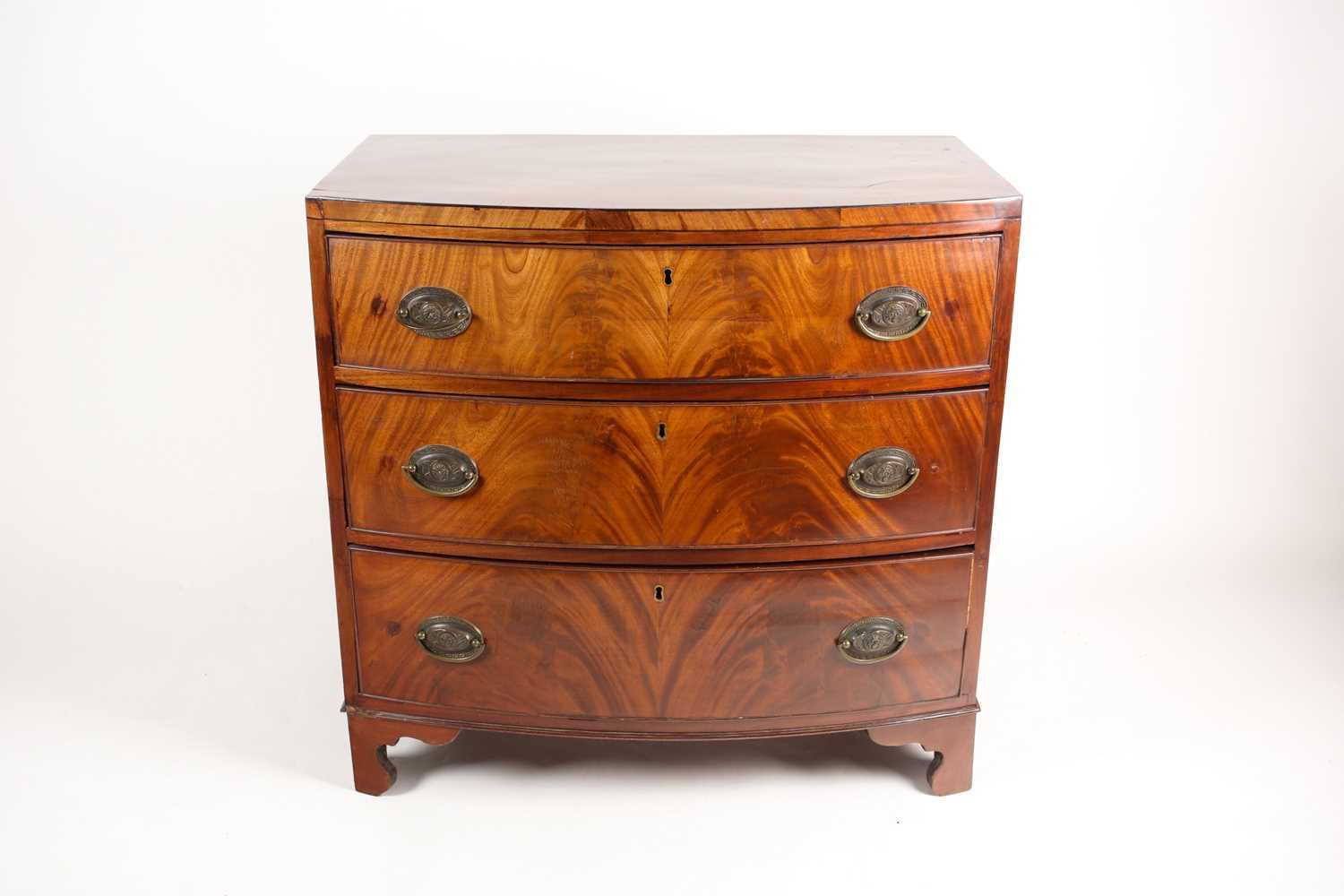 A reconfigured 19th-century mahogany caddy topped bowfront chest of three long drawers. Supported on - Image 5 of 5