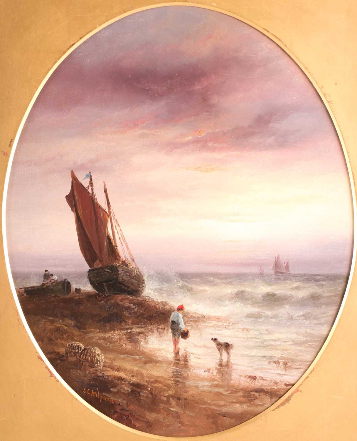 Sarah Louise Kilpack (1840 - 1909), a harbour at sunset; and fisherfolk with beached fishing boat at - Image 10 of 10