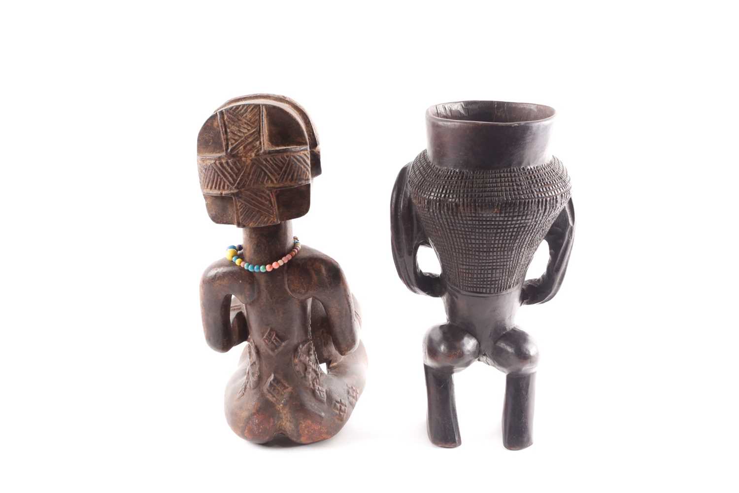 A Luba seated female divination figure, Mboko, Democratic Republic of Congo, seated holding bowl - Image 6 of 7