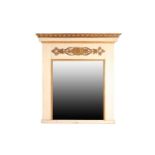 An early 19th rectangular French Empire ivory painted and parcel-gilt overmantle wall mirror.