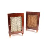 A pair of Regency style marble-topped rosewood single door pedestal side cabinets. The doors with