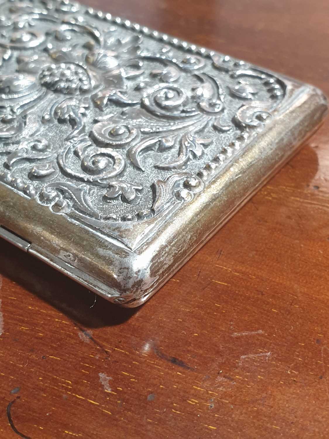 An Indian filigree white metal card case and a Tibetan white metal cheroot case, each with floral - Image 12 of 18