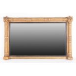 A Regency rectangular carved wood and gilt gesso overmantle mirror. With oak leaf Florette, split