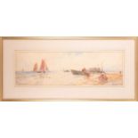 Thomas Bush Hardy (1842-1897), 'Le Portel', a coastal landscape with boats and figures, watercolour,