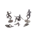 A set of six 20th century bronze figures by Patrick La Roche, each in various dancing poses, the