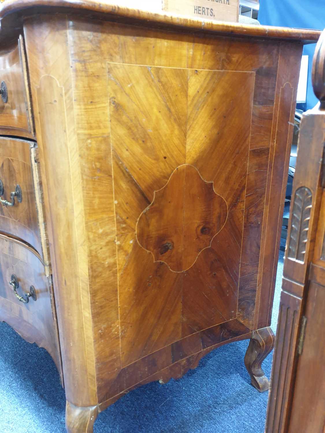 A probably Maltese 18th-century olive wood and walnut serpentine commode. With parquetry decorated - Image 10 of 12