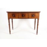 A George IV/William IV burr oak crossbanded mahogany side table with three frieze drawers and