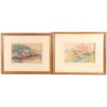 20th century British School, Landscape, and Boats moored on the river, pastels, a pair, signed lower