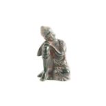 A Chinese carved "Spinach" jade figure of the resting Budha. Seated with head upon his knee. 13 cm
