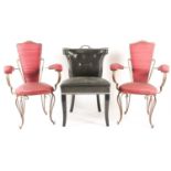 A pair of gilt wrought iron and stuff over upholstered "Grotto" style open armchairs. With open