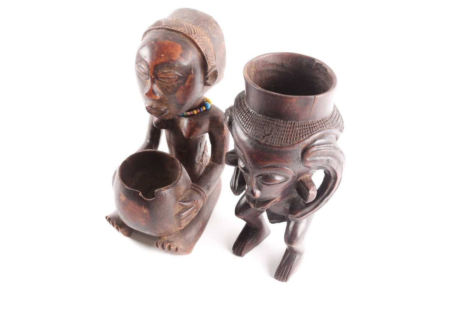 A Luba seated female divination figure, Mboko, Democratic Republic of Congo, seated holding bowl - Image 7 of 7