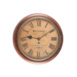 A mahogany-cased circular wall clock, circa 1900, with single fusee movement, the dial bearing Roman