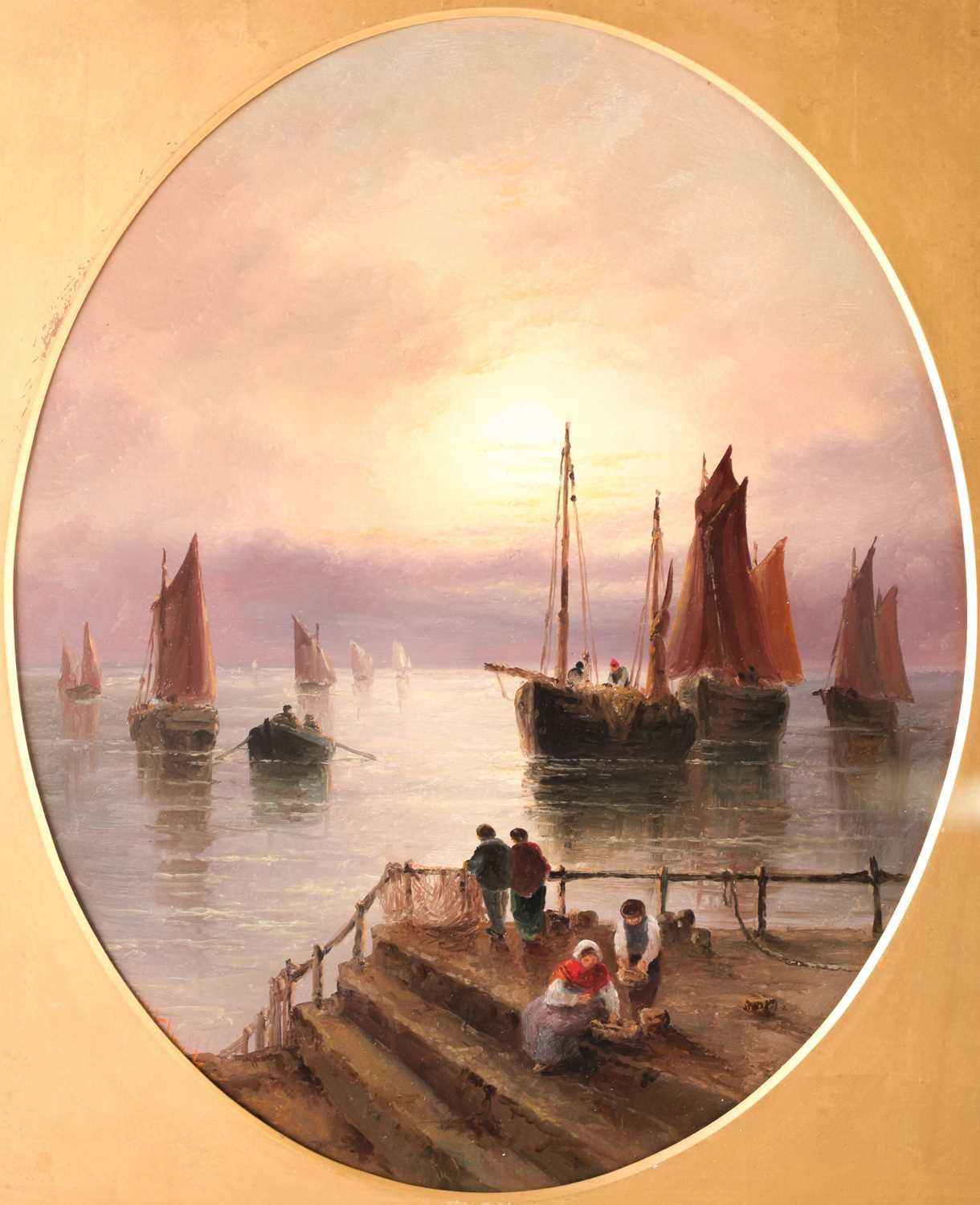 Sarah Louise Kilpack (1840 - 1909), a harbour at sunset; and fisherfolk with beached fishing boat at - Image 9 of 10