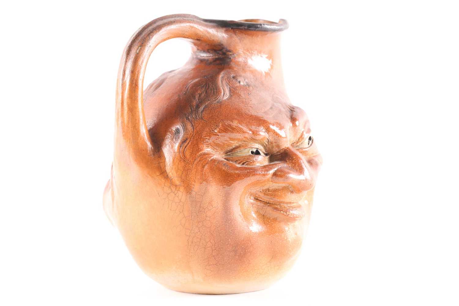 A Martin Brothers large double-sided stoneware face jug, dated 1899, modelled in relief to both - Image 6 of 15