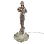A large and decorative bronzed metal Art Nouveau style, garden water fountain, modelled as a
