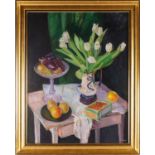 Norman Edgar RGI (B. 1948), Still life with white tulips, oil on canvas, 90.5 cm x 71 cm. Ex City