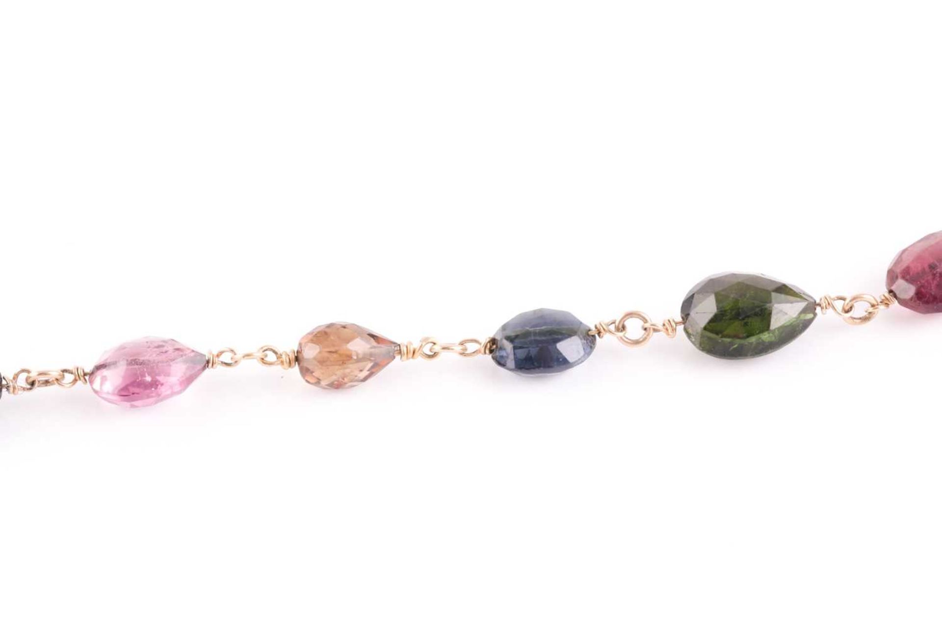 A 14ct yellow gold and varicoloured tourmaline necklace, comprised of briollete-cut pear, oval, - Image 4 of 4