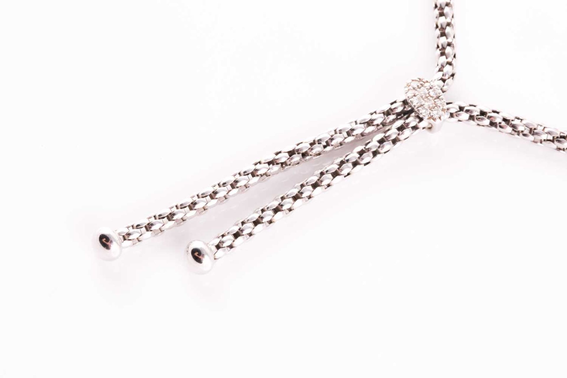 Fope, Italy. An 18ct white gold chain necklace, the lavaliere style with two drops with rounded - Image 5 of 6