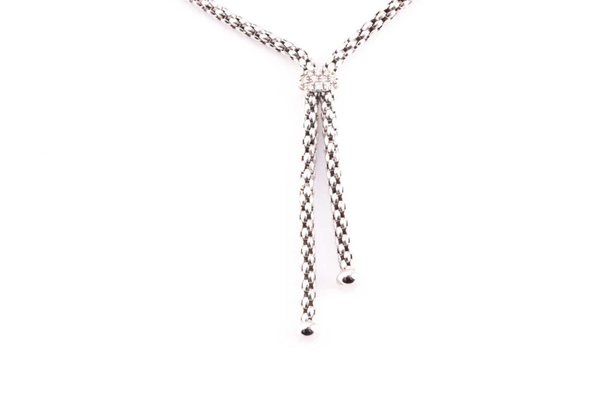 Fope, Italy. An 18ct white gold chain necklace, the lavaliere style with two drops with rounded - Image 3 of 6