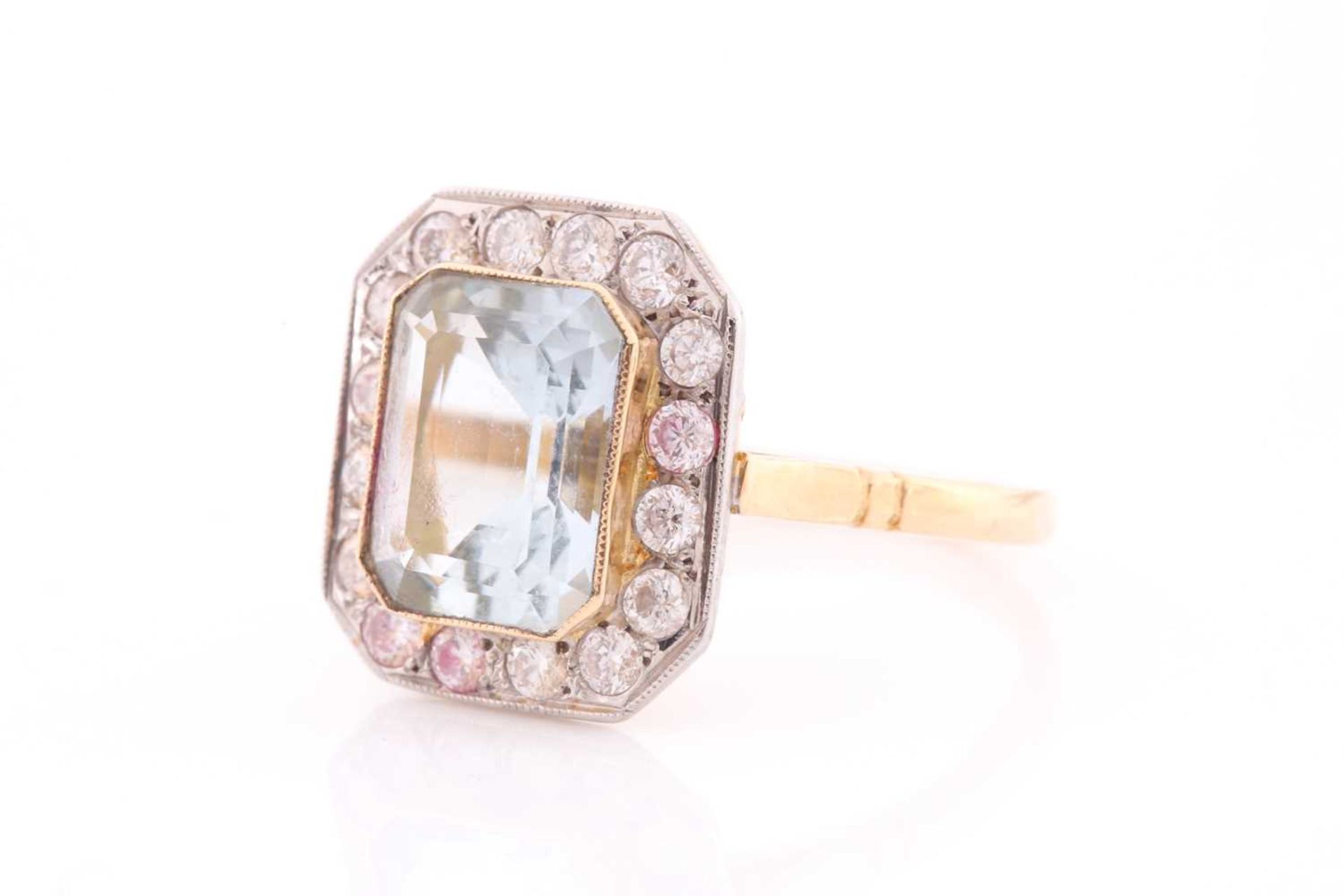 A diamond and aquamarine ring, set with an emerald-cut aquamarine of approximately 2.30 carats, - Image 4 of 4