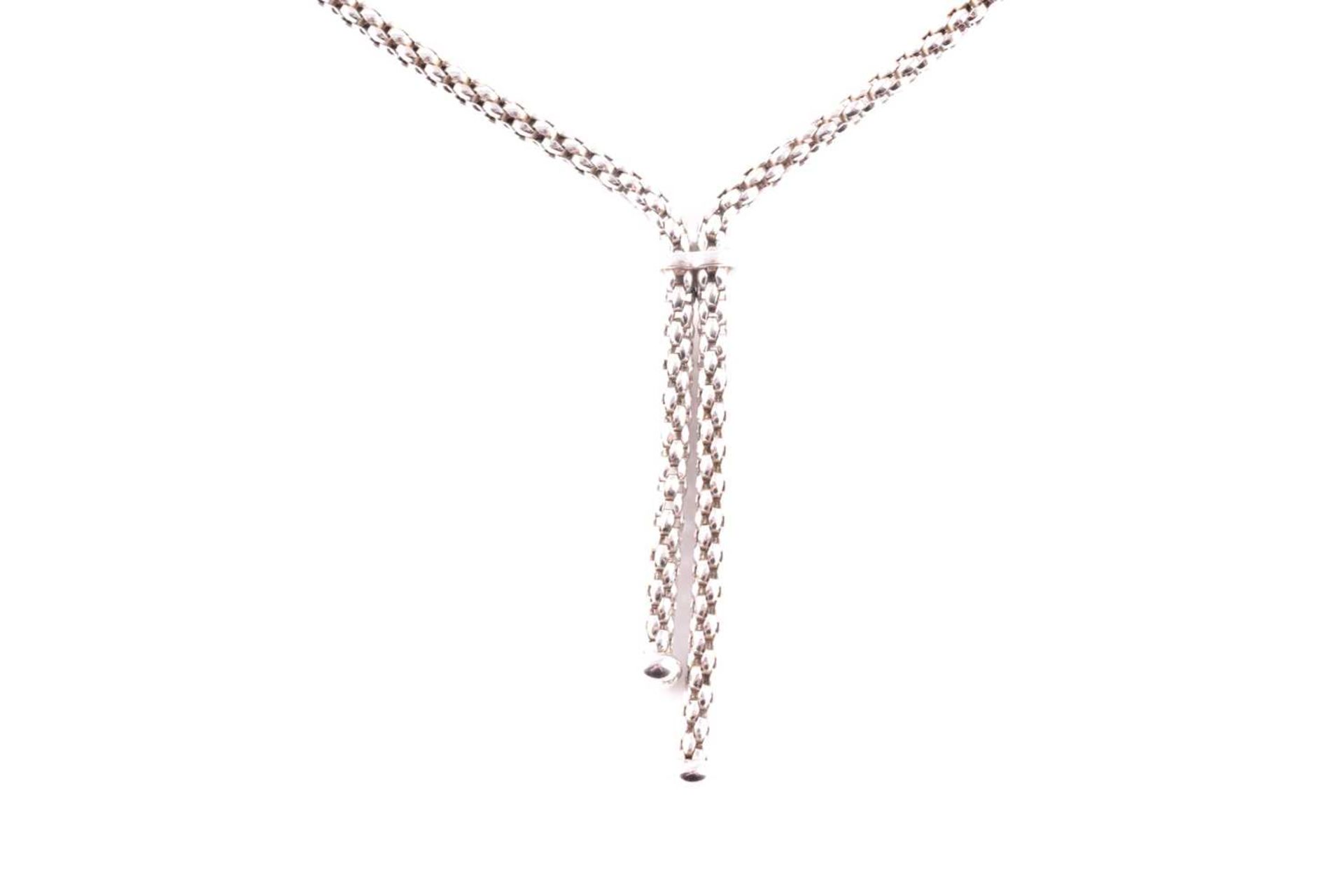 Fope, Italy. An 18ct white gold chain necklace, the lavaliere style with two drops with rounded - Image 2 of 6