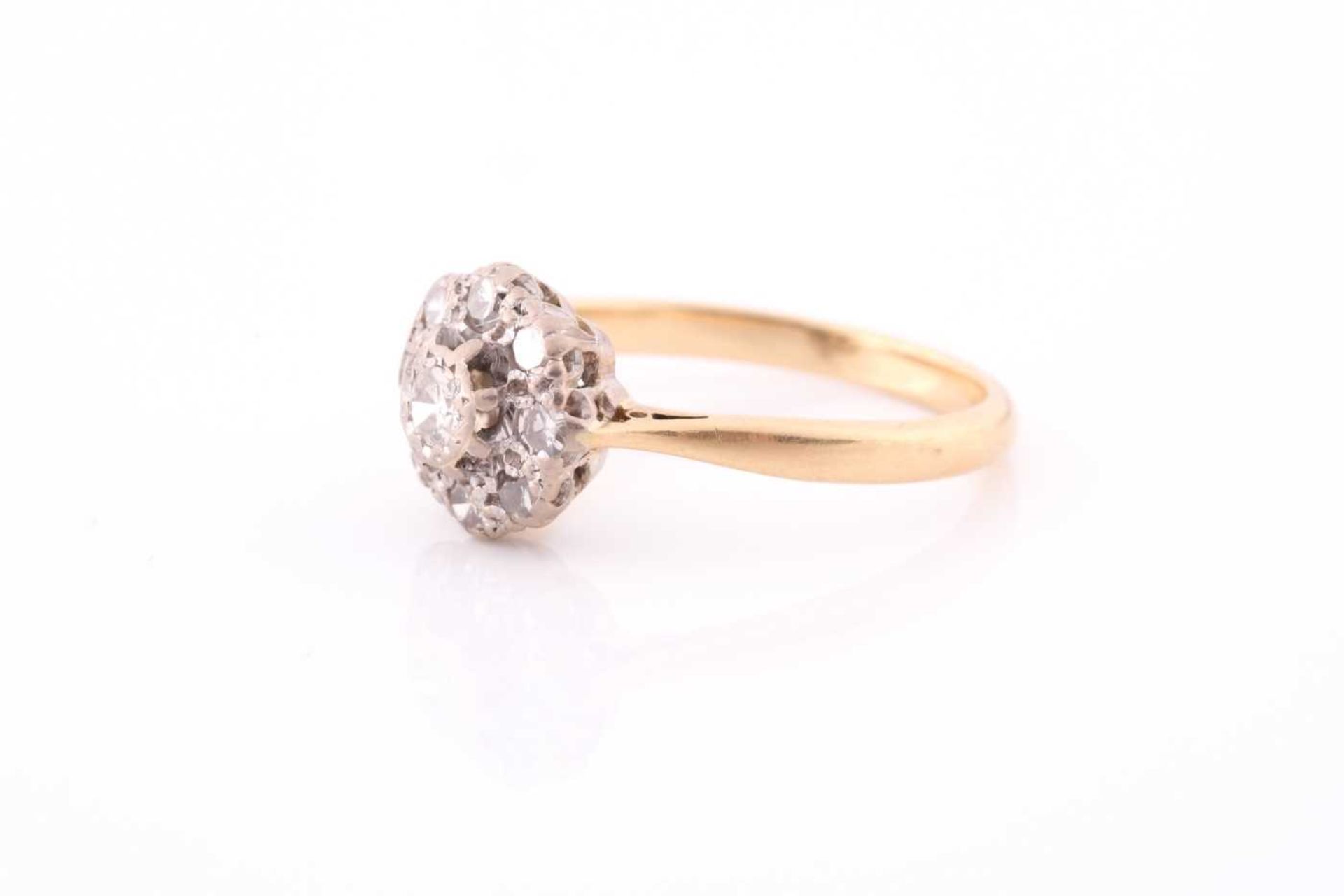 An 18ct yellow gold and diamond cluster ring, set with round eight-cut diamonds, the central stone - Image 3 of 4