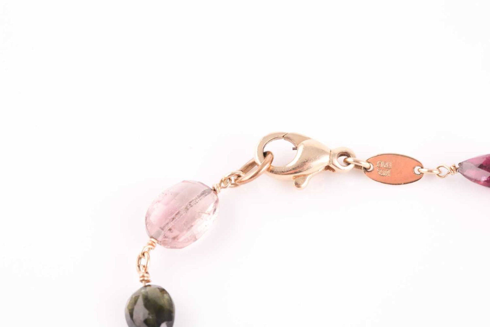 A 14ct yellow gold and varicoloured tourmaline necklace, comprised of briollete-cut pear, oval, - Image 2 of 4