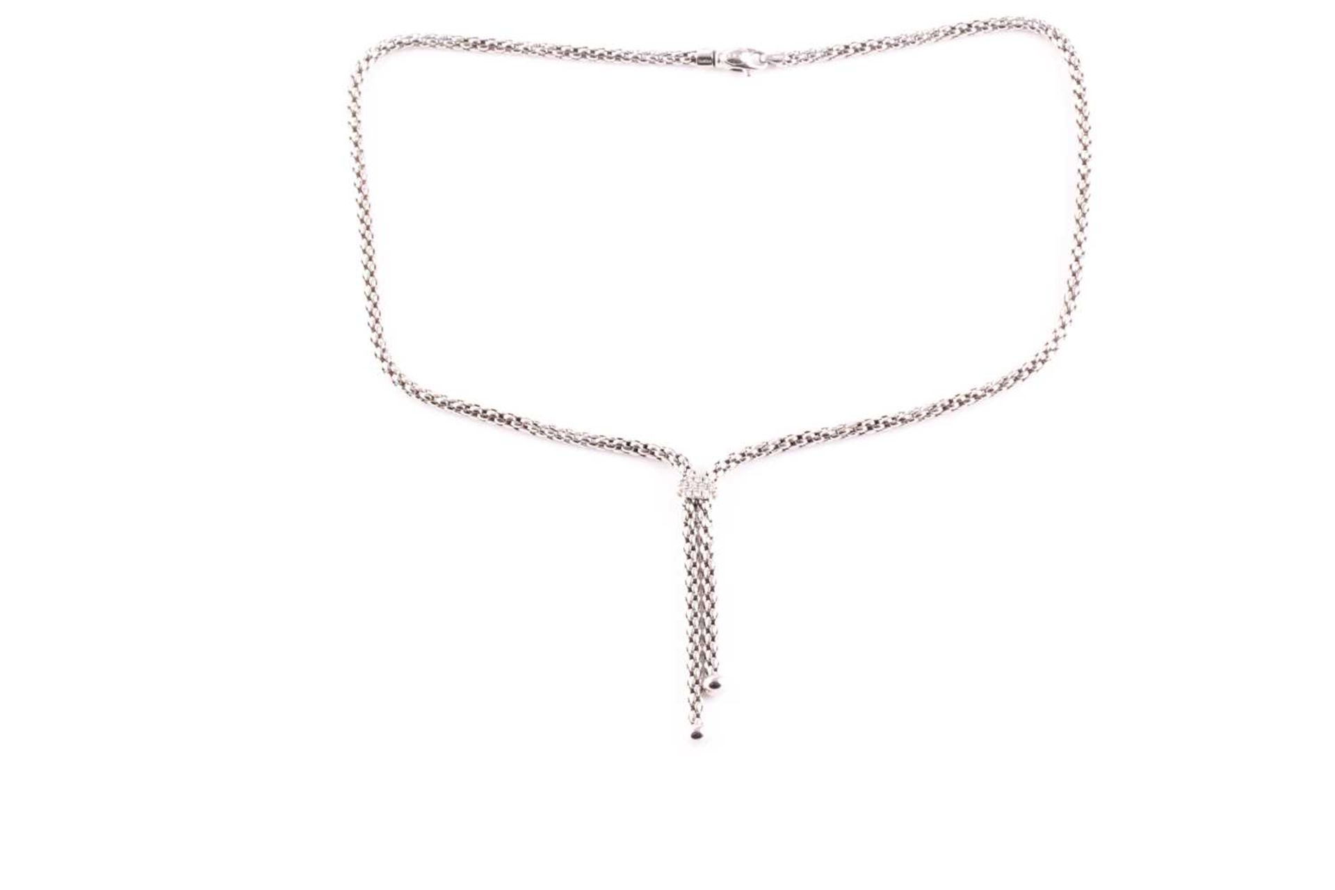 Fope, Italy. An 18ct white gold chain necklace, the lavaliere style with two drops with rounded - Image 6 of 6