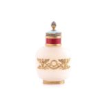 A Russian snuff bottle in Faberge style, the acorn knop set with ith old rose cut diamonds above a